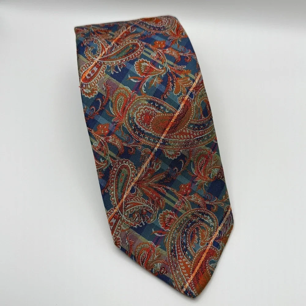 Robert Talbott Best of Class Silk Tie Blue Orange Paisley Made USA 3.25